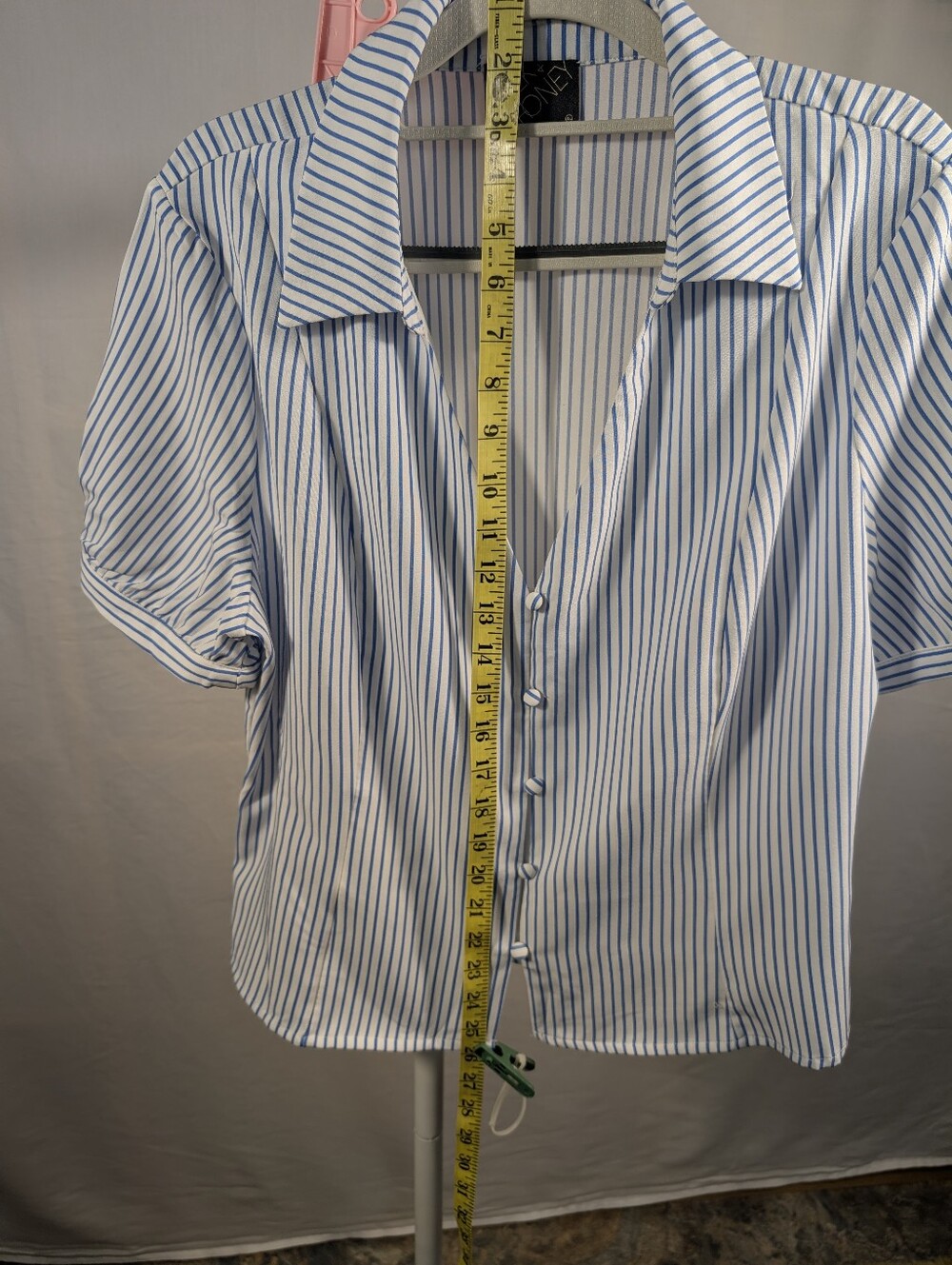 Milk Honey XL Blue & White Stripe Puff Sleeve Button Front Blouse NWT - Picture 9 of 12